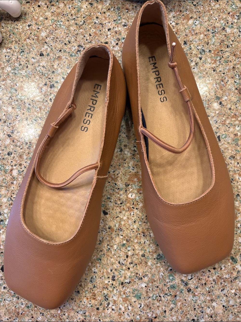 Empress Women's Cognac Leather Square-Toe Ballet Flats